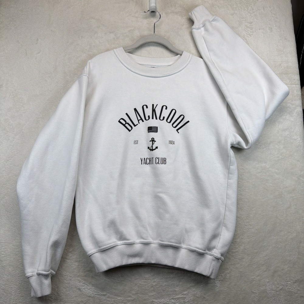 Black Cool & Co Yacht Club Sweatshirt Men's M White Nautical Preppy Pullover